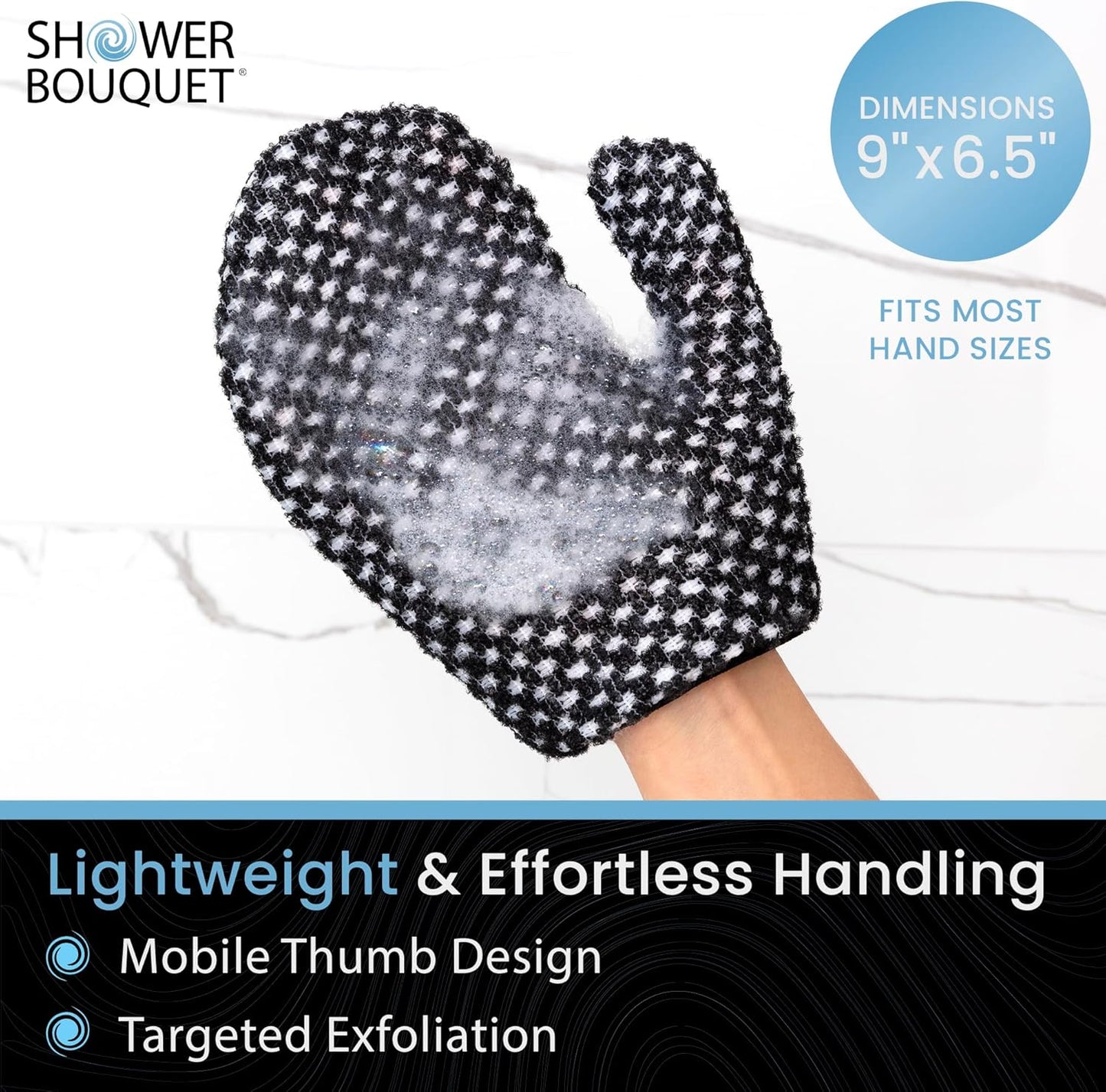 Japanese Exfoliating Mitt for Shower [1-Pack, White] - Charcoal & Silver Ion Exfoliating Glove