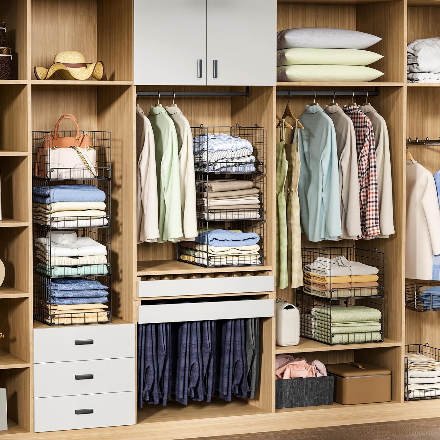 4-Tier Stackable Closet Organizers and Storage Shelves, Foldable Closet Shelf Organizer System