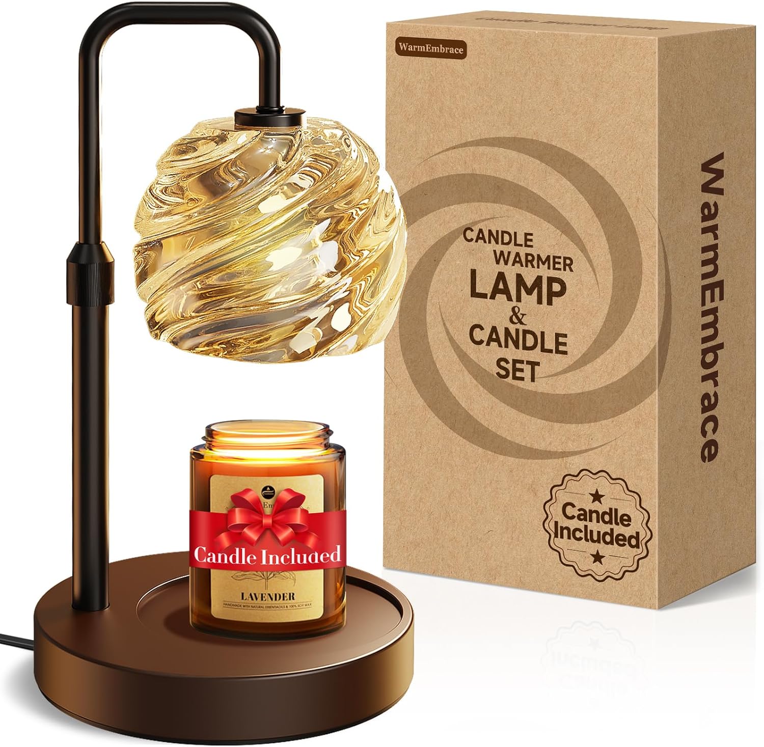 WarmEmbrace Candle Warmer Lamp with Lavender Candle Set, Electric Wax Warmer Lamp with Auto Timer &