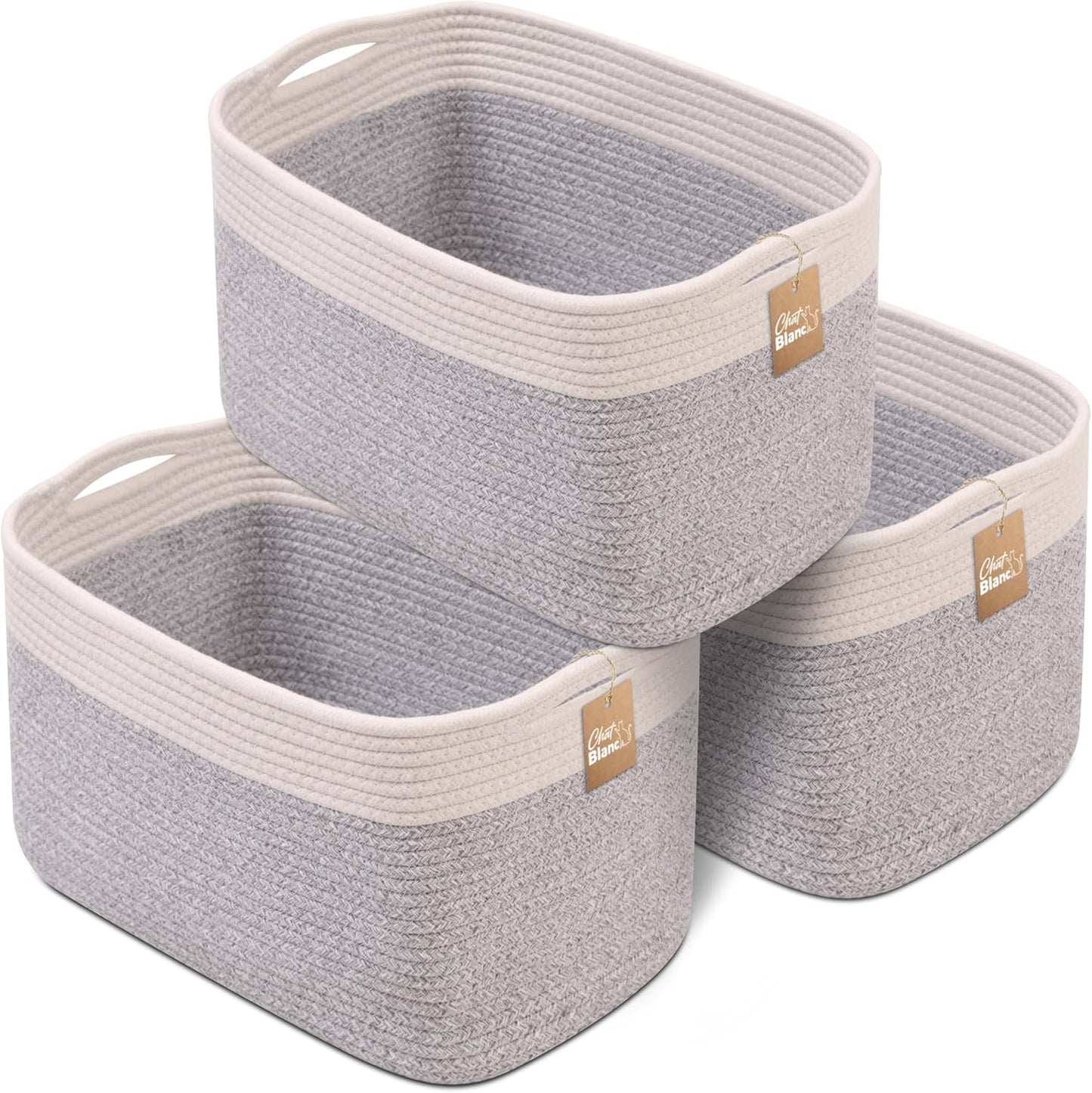 CHAT BLANC Cotton Rope Baskets for Organizing | Storage Baskets for Shelves | Rope Basket for