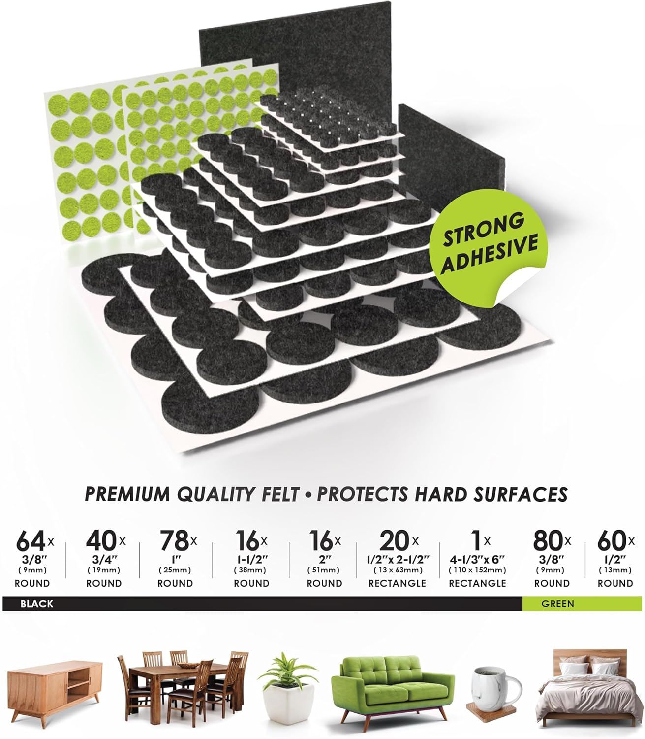 Slipstick Gorilla Felt Furniture Pads (375 Piece Variety Pack) Premium Furniture Pads & Chair Leg