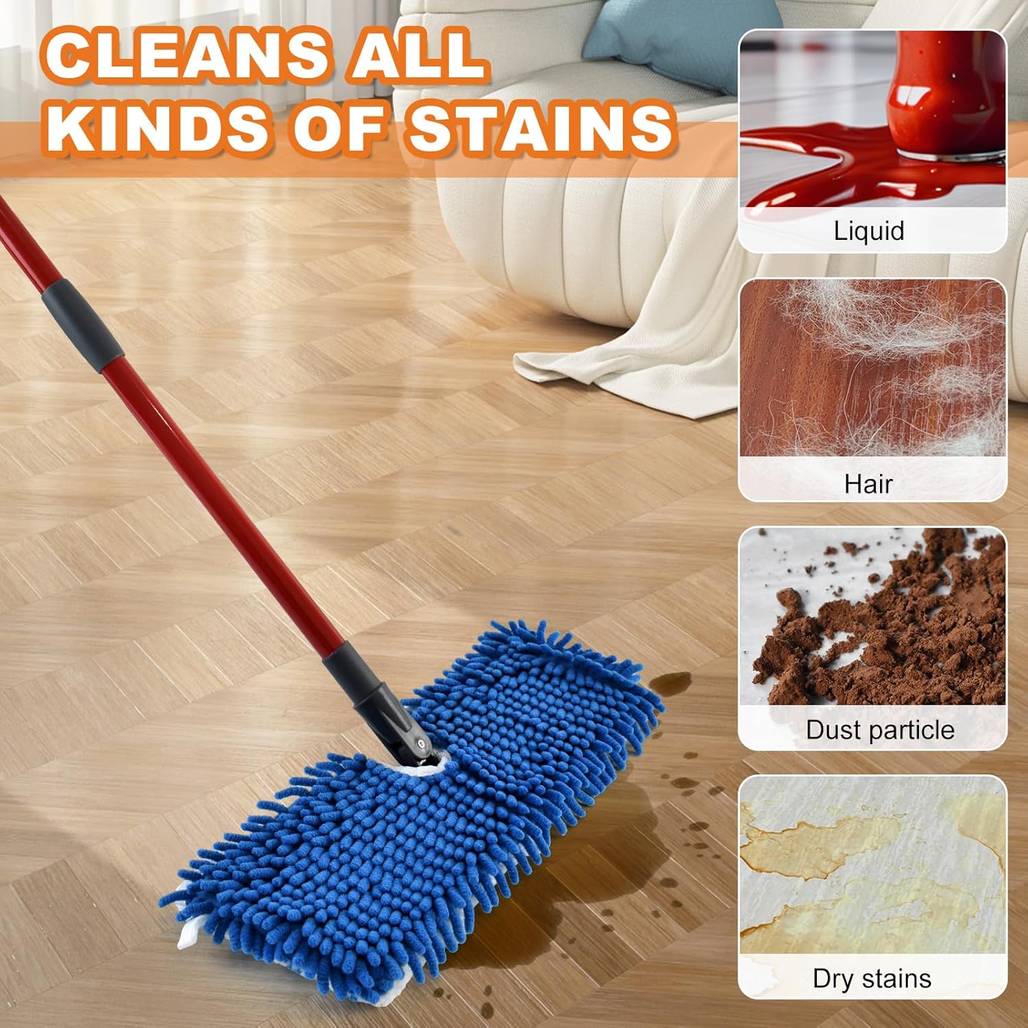 Microfiber Mops for Floor Cleaning, Flat Mop for Wet & Dry Use, Dust Mop for Hardwood Floors with 3