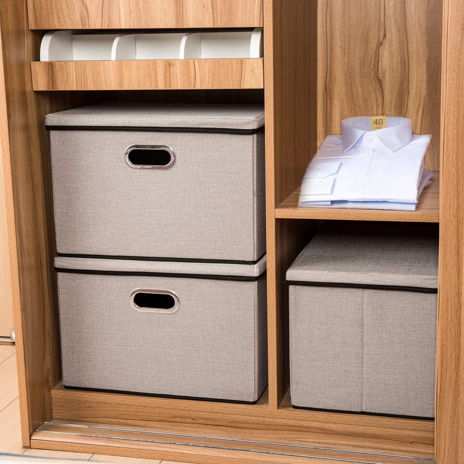 PRANDOM Large Foldable Storage Bin with Lid [1-Pack] Linen Fabric Decorative Storage Box Organizer