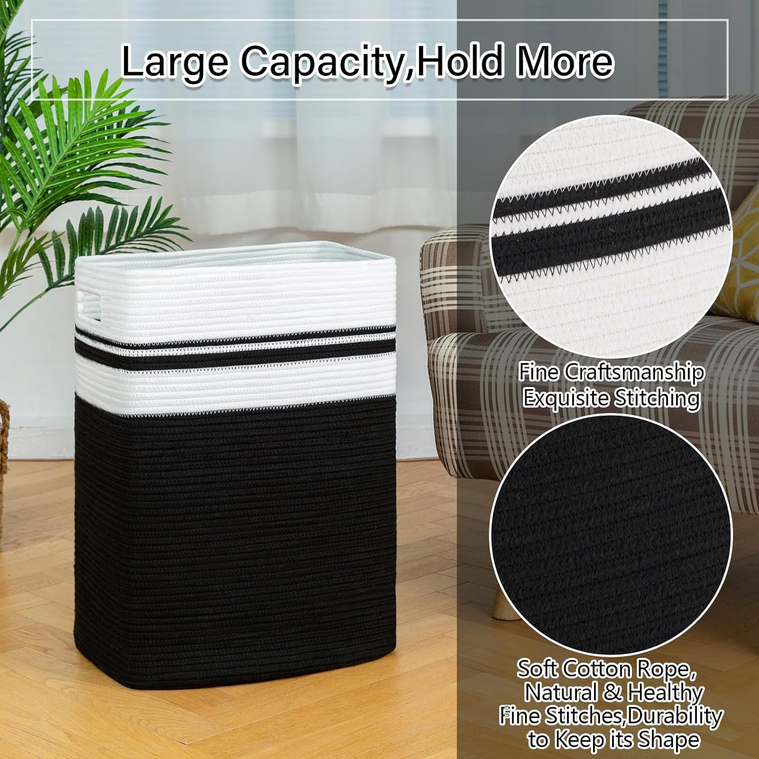 OIAHOMY 91L Laundry Hamper, XXXLarge Laundry Basket, Collapsible Cotton Rope Basket,Woven Storage