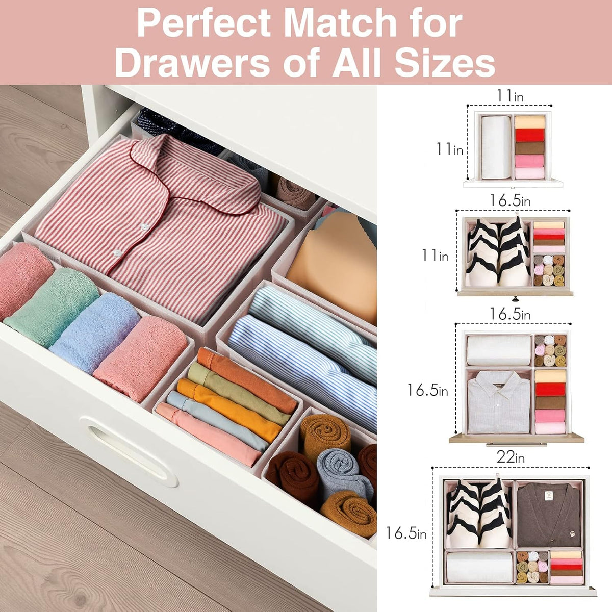 8 Pack Underwear Drawer Organizer, Drawer Organizer Clothes, Foldable Cloth Storage Box Closet