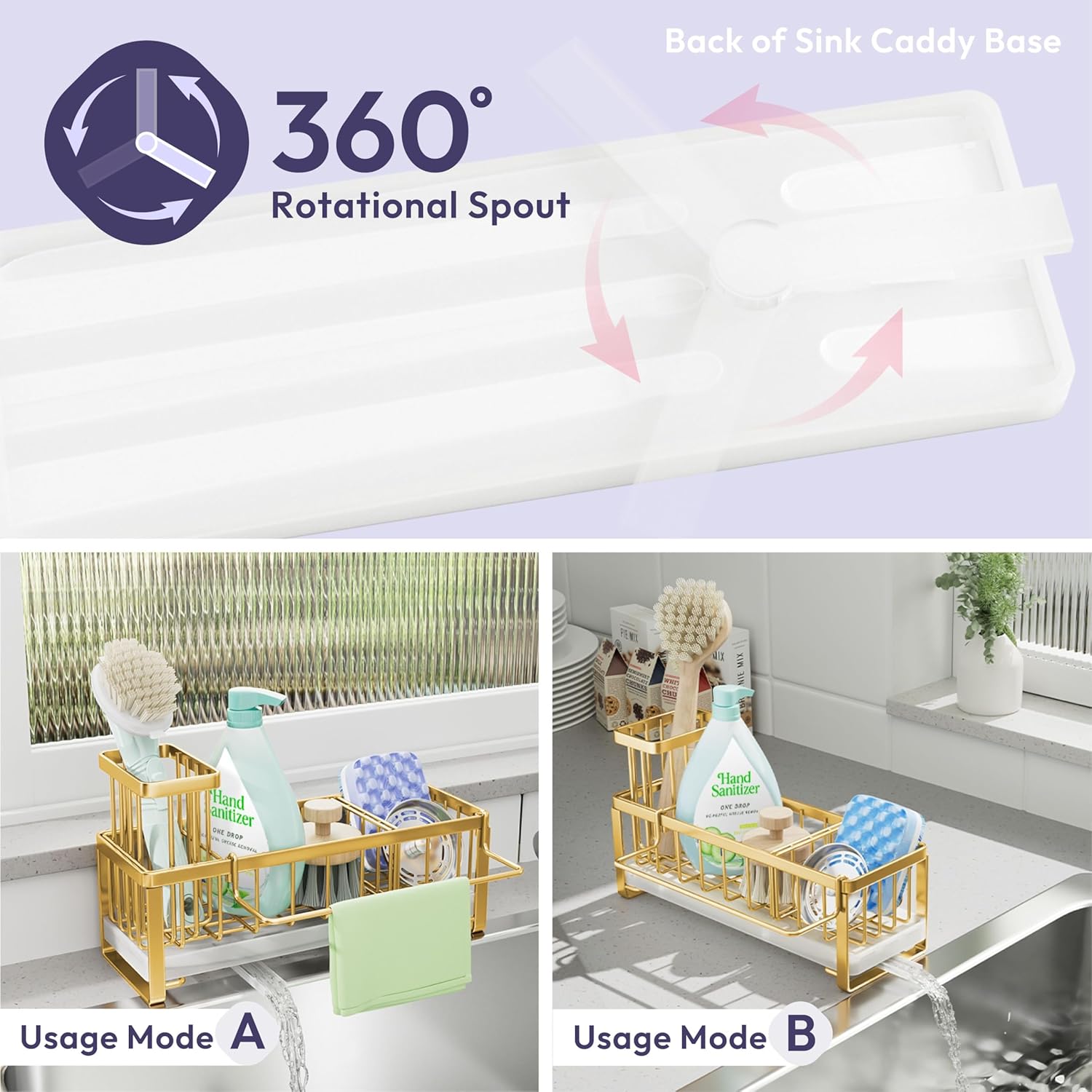 SWTYMIKI Sponge Holder for Kitchen Sink - Sink Caddy with Brush Holder Self-draining Sponge Caddy