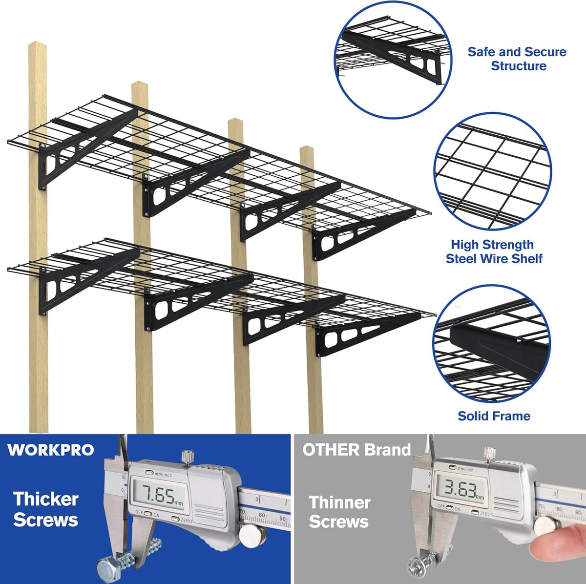WORKPRO 2-Pack 2x6FT Garage Wall Shelving, 72” x 24” Heavy Duty Wall Mounted Shelving, 800lbs Load