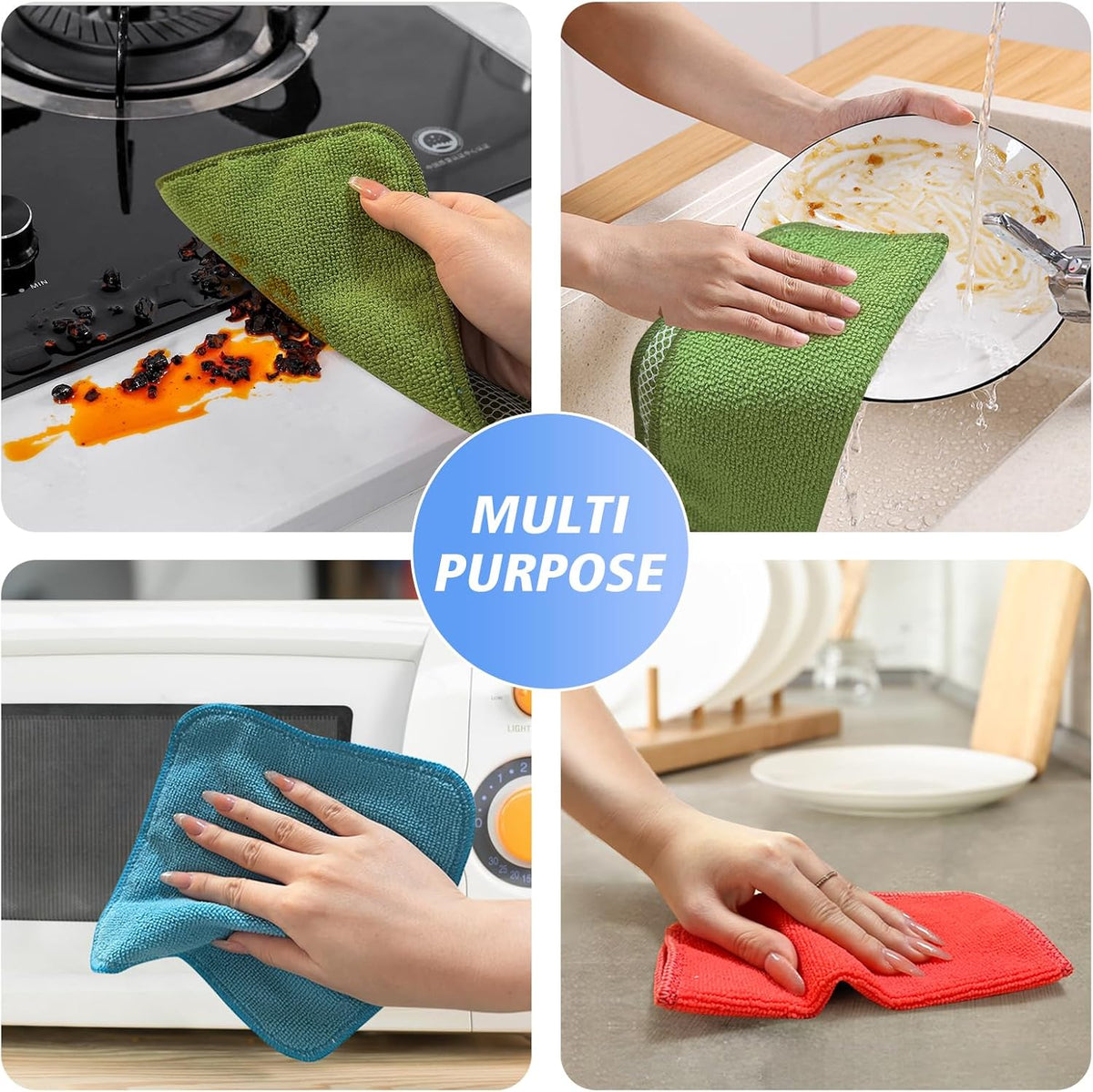 KinHwa Kitchen Washcloths for Dishes Absorbent Microfiber Dish Cloths Quick Dry Dish Rags with Poly
