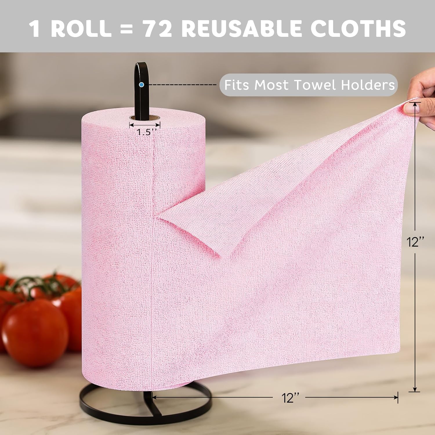 Matthew Microfiber Cleaning Cloth Roll 72Pack (12" x 12") Reusable Paper Towels&Washable Tear Away