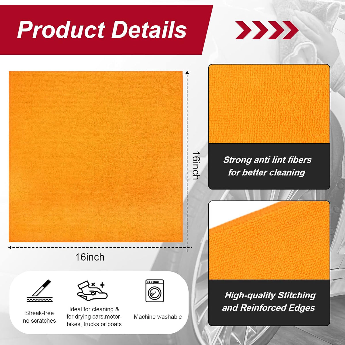 200 Pcs Microfiber Cleaning Cloth 16x16 Inch Microfiber Towels for Car Ultra Absorbent Cleaning