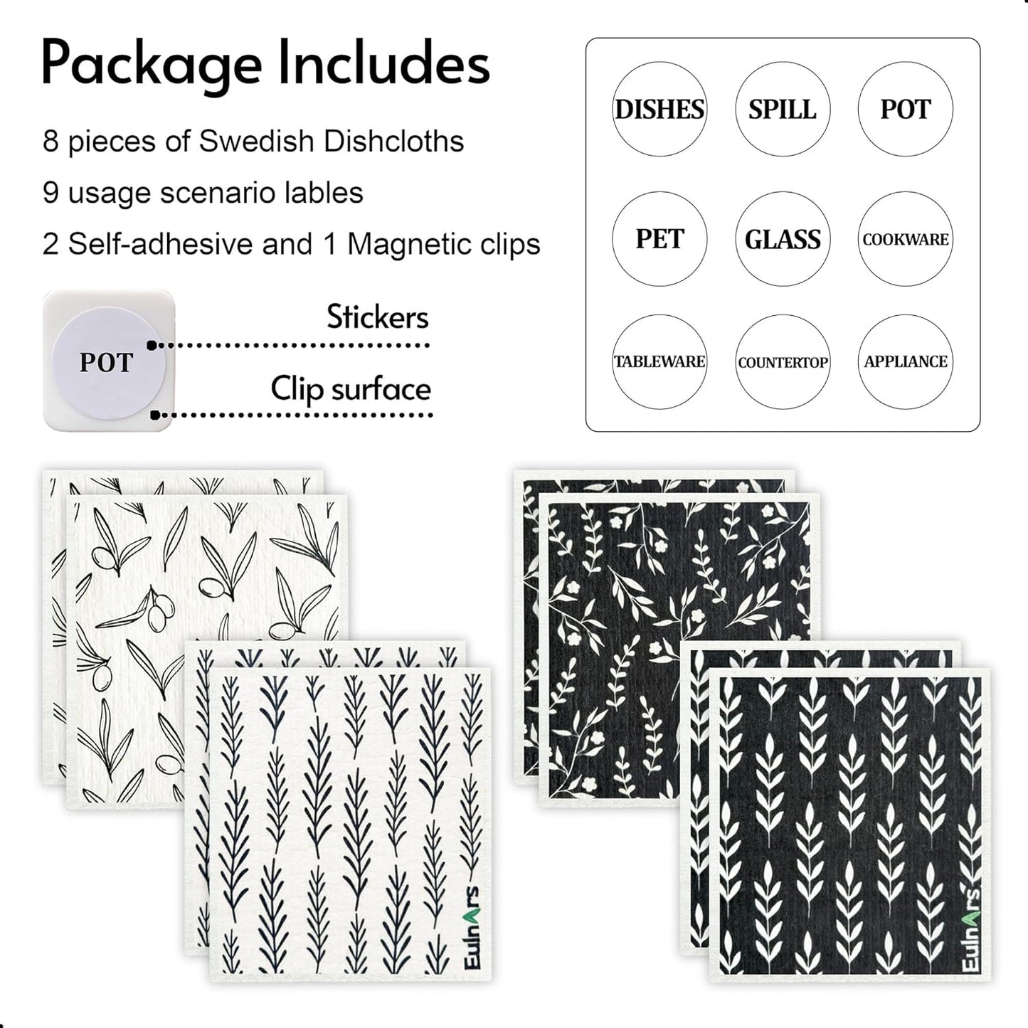 Swedish Dishcloths for Kitchen, 8 Pack Flower Reusable Paper Towels Washable, Non-Scratch Swedish
