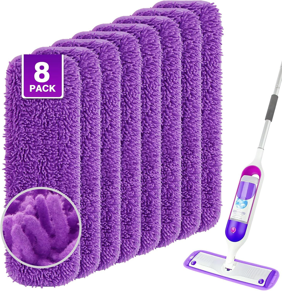 Reusable Mop Pads for Swiffer PowerMop, 8 Pack Microfiber Mop Pad Refill with Scrubber Strips for