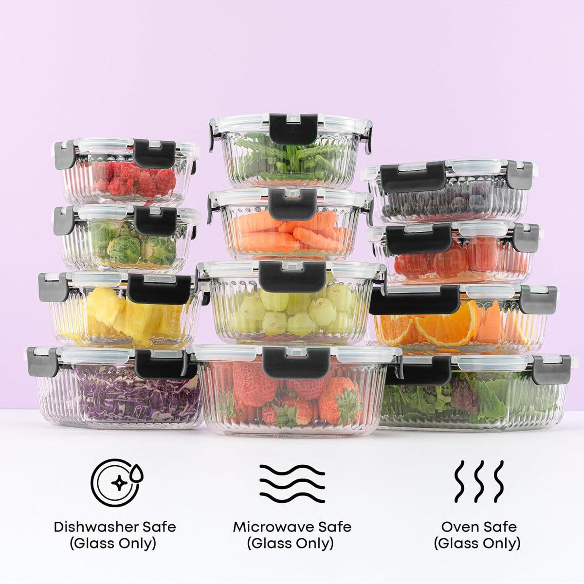 JoyJolt 24pc Borosilicate Glass Storage Containers with Lids | 12 Airtight/Freezer Safe Food