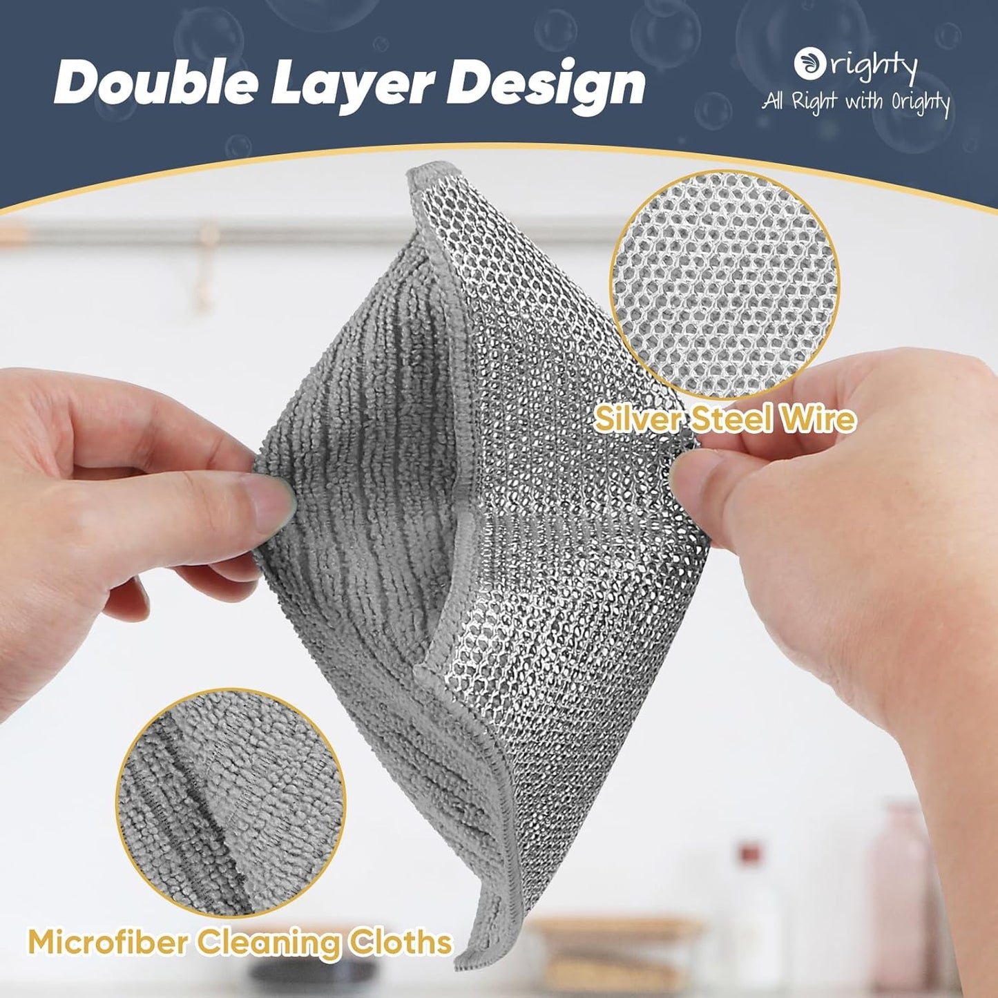 Orighty Multipurpose Wire Dishwashing Rag 12 Pcs, Upgraded Double-Layer Non-Scratch Wire Dish