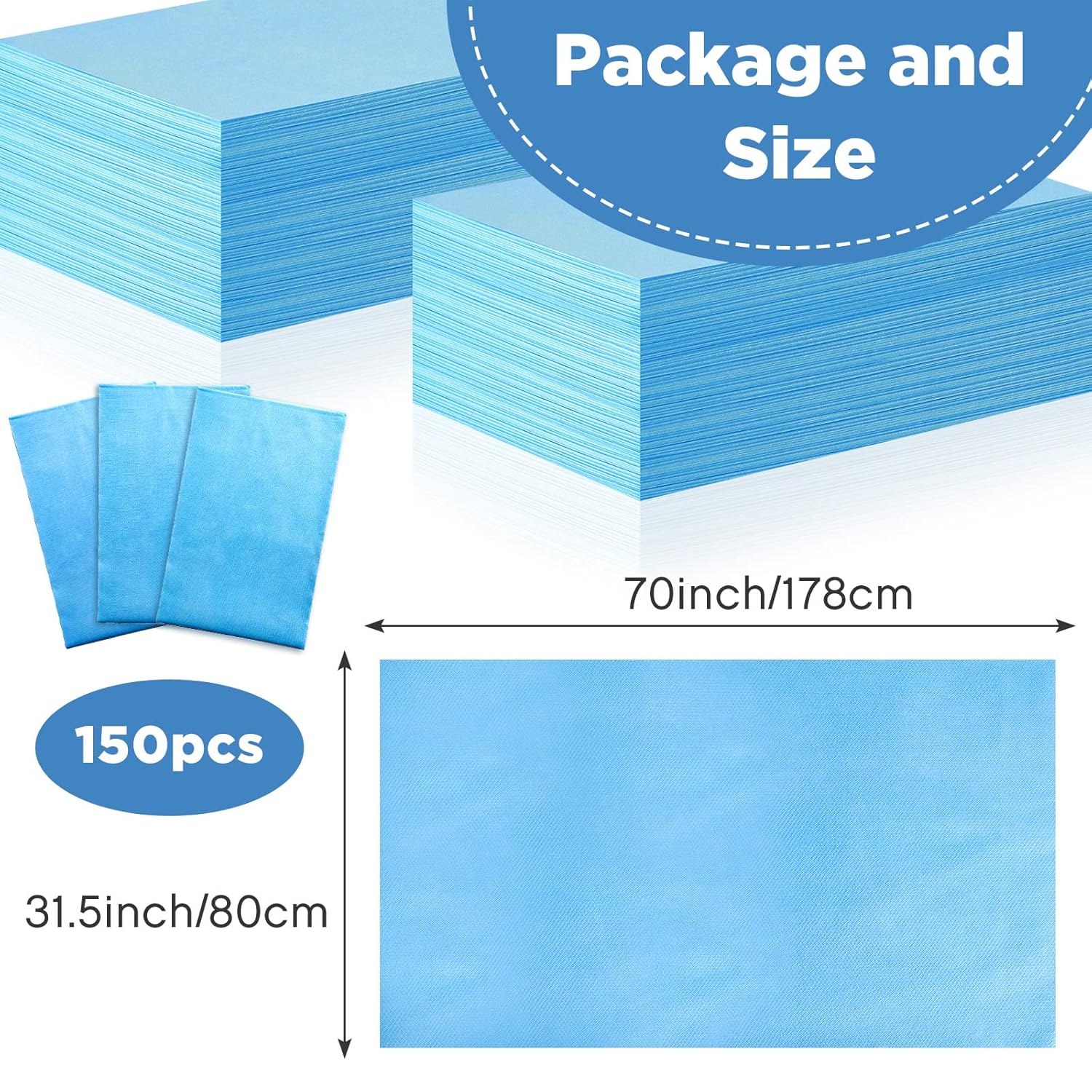 Tegeme 150 Pieces Disposable Massage Table Sheets 31" x 70" Waterproof Bed Sheets Non Woven Bed