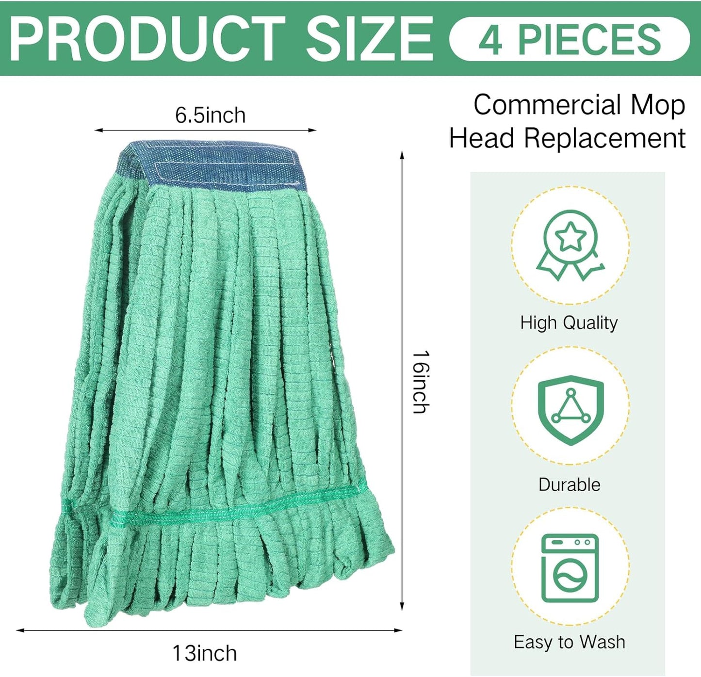 Lallisa 4 Pcs Commercial Mop Head Replacement Tube Microfiber Industrial Looped End Mop Heads