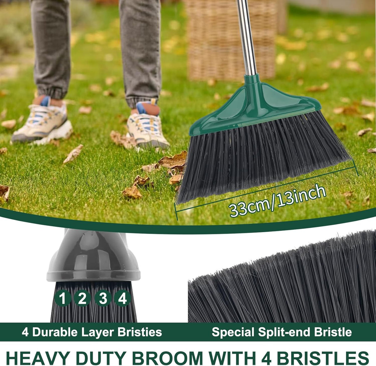 4 PCS Heavy Duty Broom Outdoor/Indoor Commercial Broom with 61" Long Handle,Perfect for Home Garage