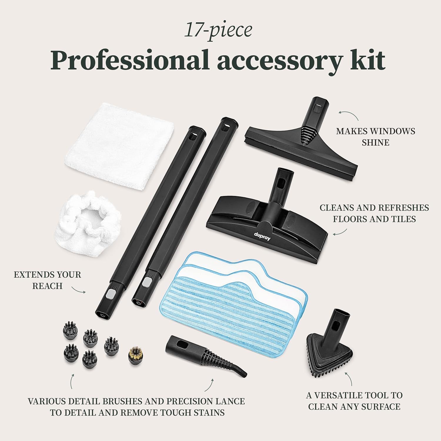 Dupray Neat Steam Cleaner with 17-Piece Kit – Powerful, chemical-free cleaning for floors, cars