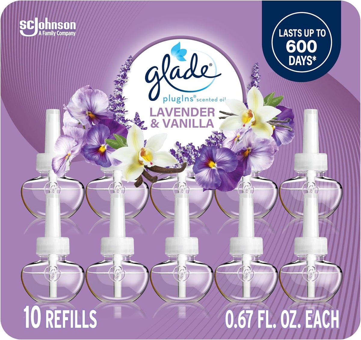 Glade PlugIns Refills Air Freshener, Scented and Essential Oils for Home and Bathroom, Lavender &