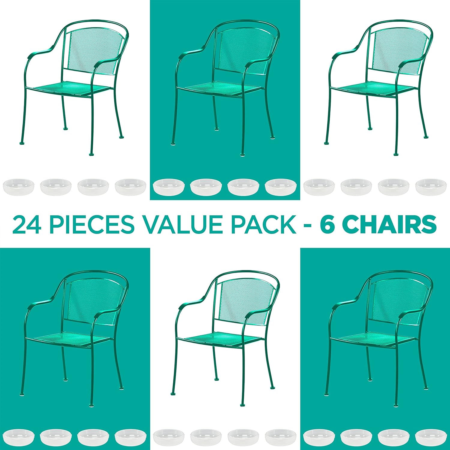Wrought Iron Patio Furniture Feet Caps (24 Pack, White) - 1.5" Round Plastic Outdoor Chair Leg