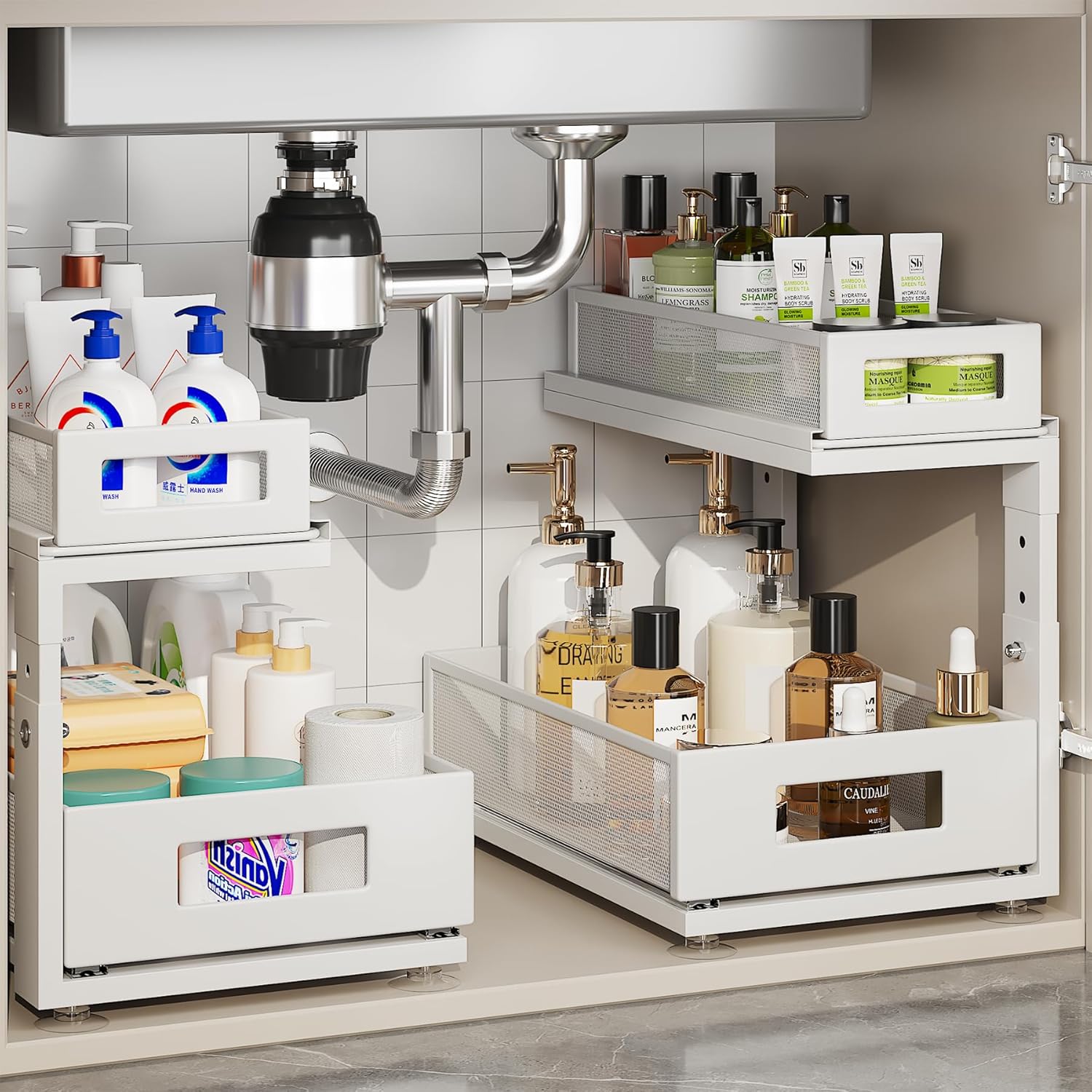 2 Pack Under Sink Organizer With Next-Gen Ball-Bearing Slides,2-Tier Pull Out Cabinet