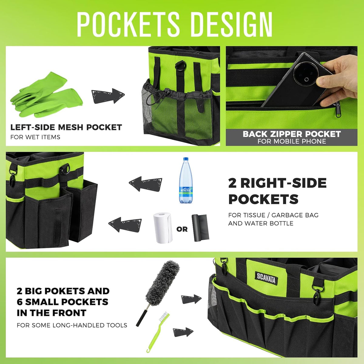 Wearable Cleaning Caddy Bag, Cleaning Caddy Supplies Organizer with Handle & Shoulder Straps for