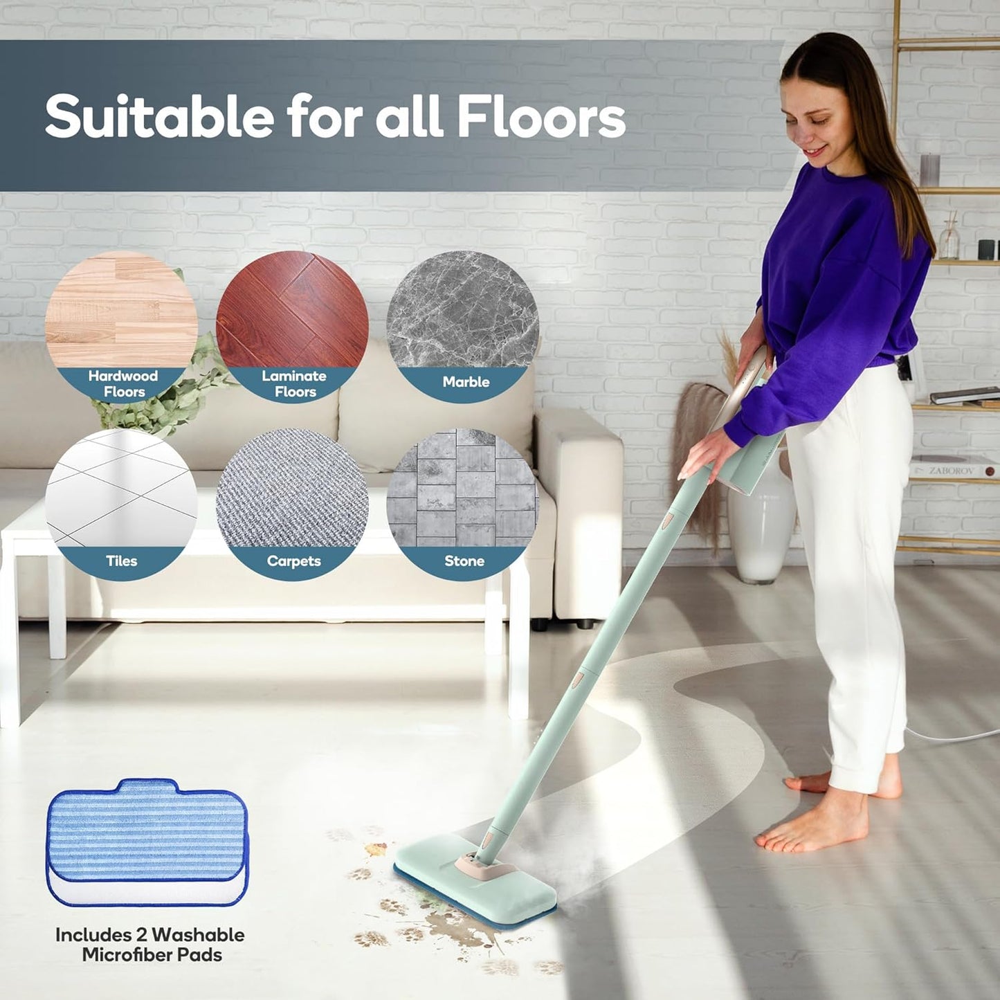 Newbealer Steam Mop & Detachable Handheld Cleaner, 250ml 1200W Powerful Floor Steamer, 3 Adjustable