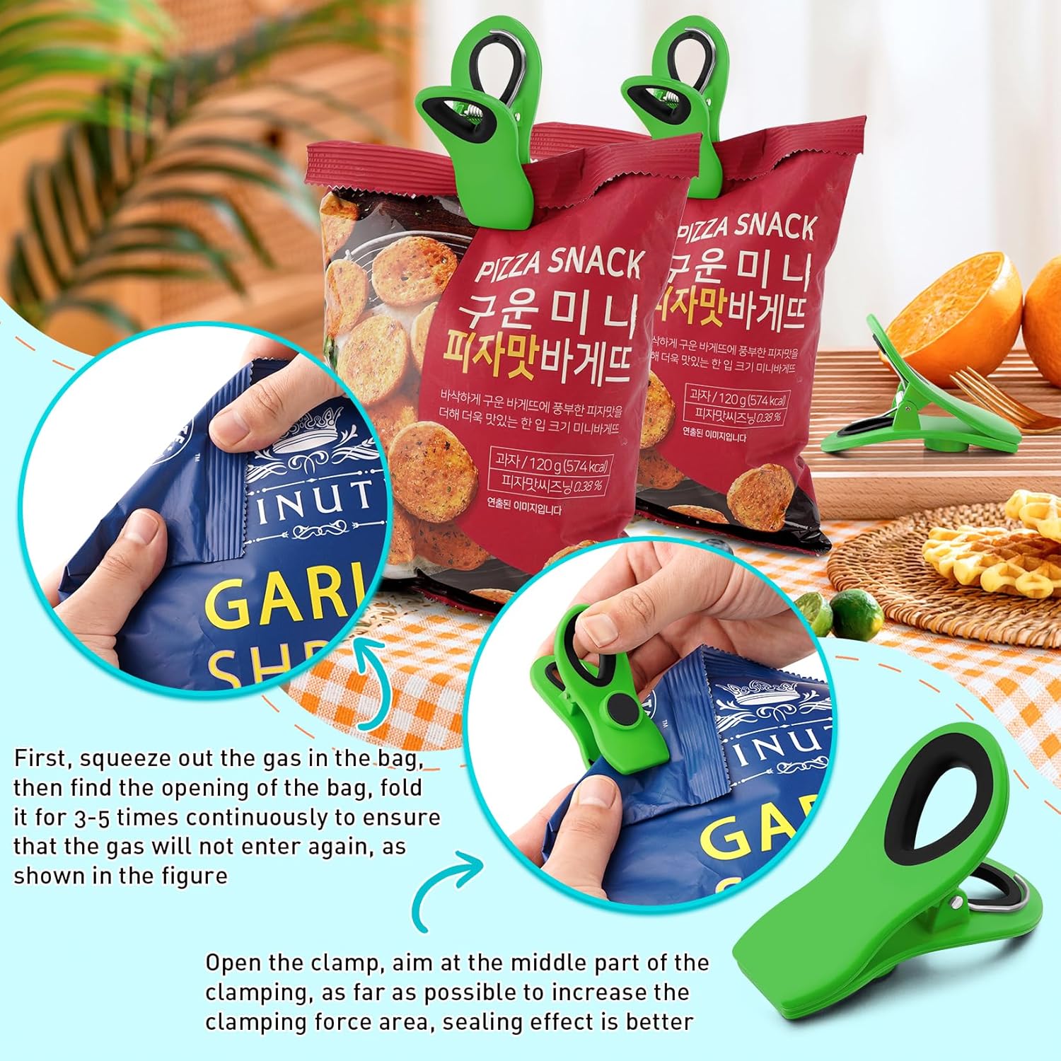 FINDMAG Big Chip Clip, Green Magnetic Wide Bag Clip Set, Cute Magnet Clips Refrigerator Sealing