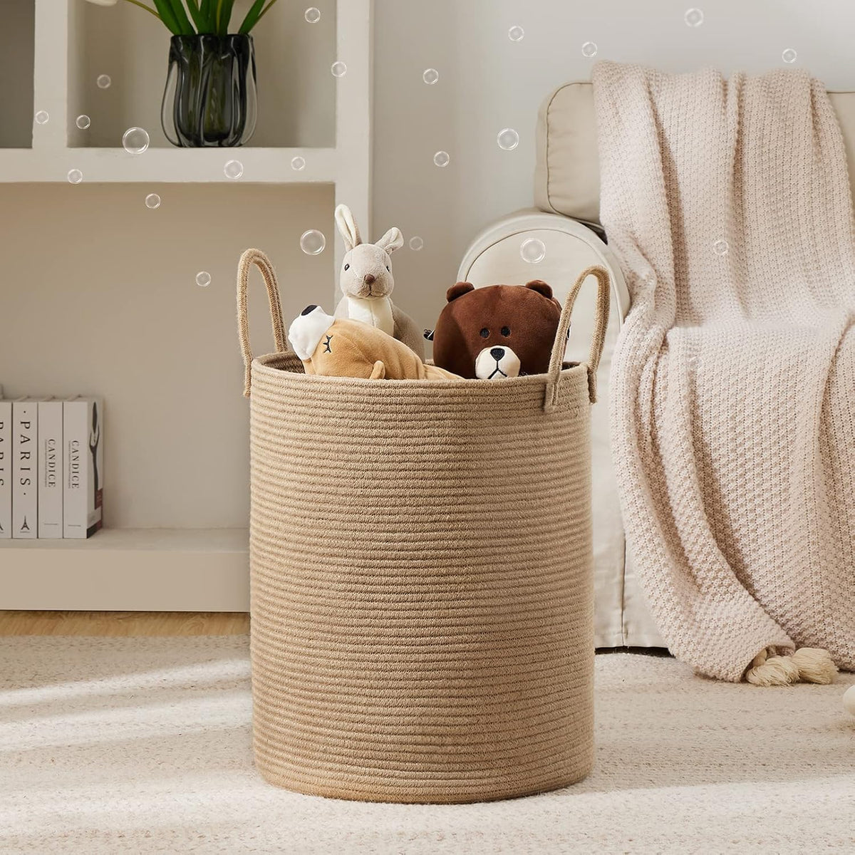Jute Rope Woven Laundry Hamper Basket by YOUDENOVA, 72L Tall Luandry Basket, Baby Nursery Hamper