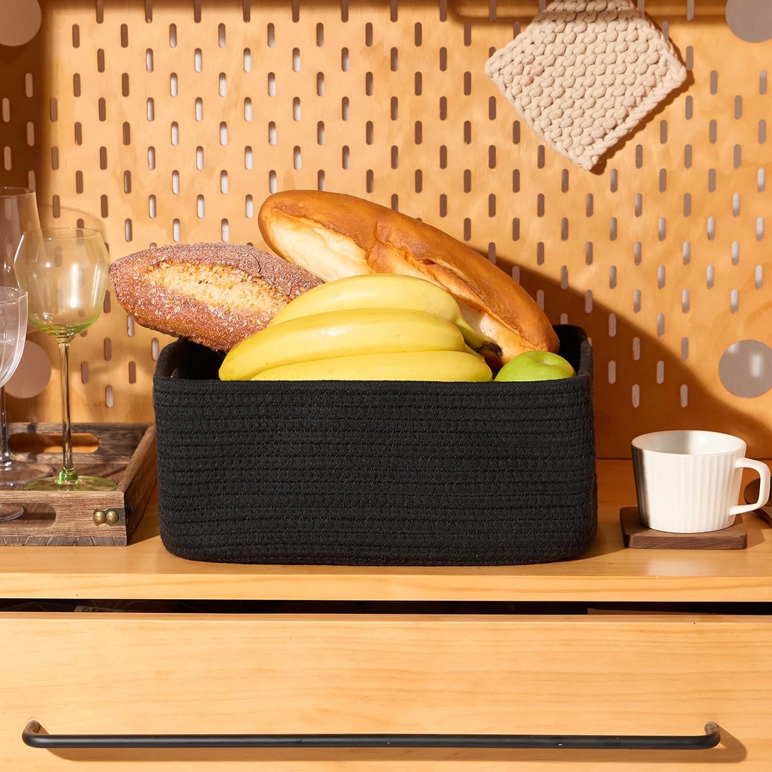 Small Storage Baskets for Organizing | Closet Organizer Bins | Shelf Toy Basket | Woven Rope