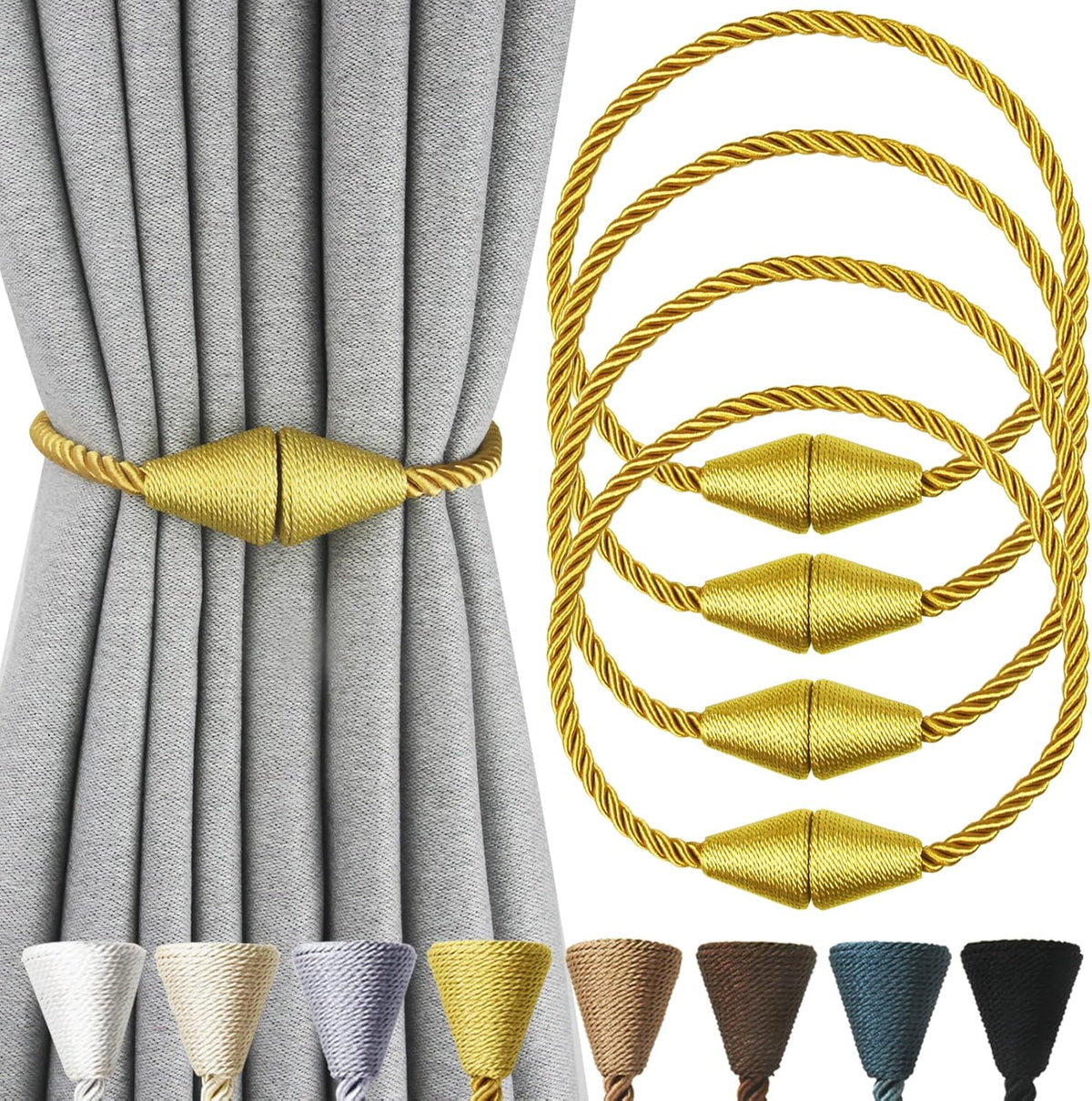 4 Pack Magnetic Curtain Tiebacks Rope Modern Handmade Curtain Tie Backs Decorative Drapes Weave