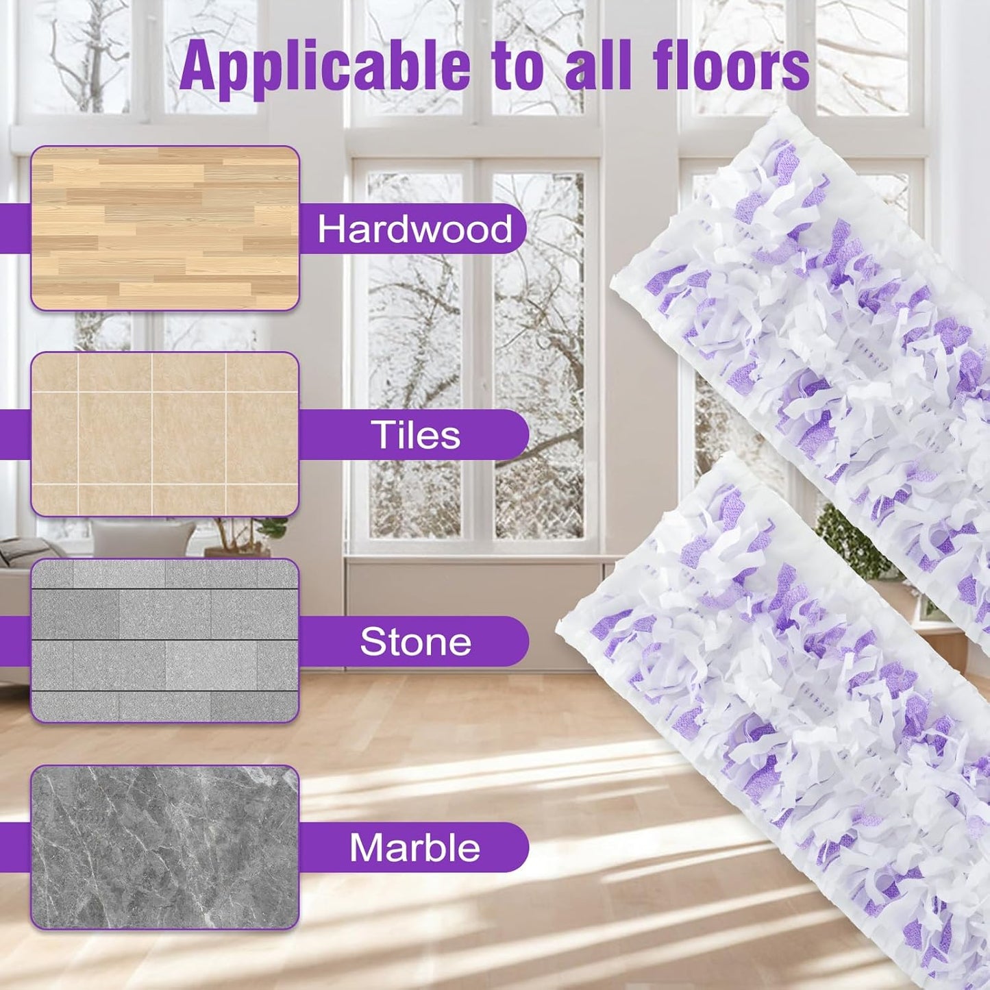 24 Pack Disposable Power Mop Refills Pads Compatible with Swiffer Power Mop,Spray Wet Pads