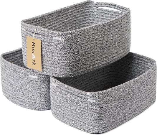 Small Storage Baskets for Organizing | Closet Organizer Bins | Shelf Toy Basket | Woven Rope