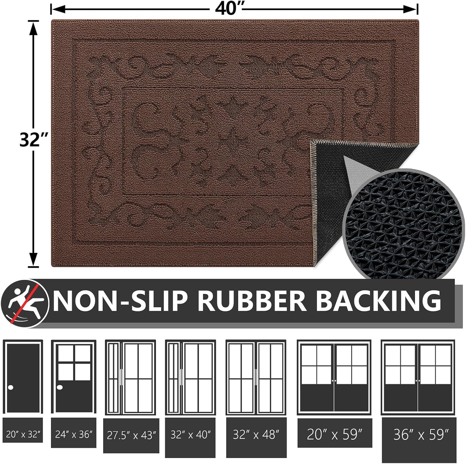 FONEYI Indoor Doormat, Front Back Door Mat 32"x40" Washable, Rubber Backing Non Slip Door Mats