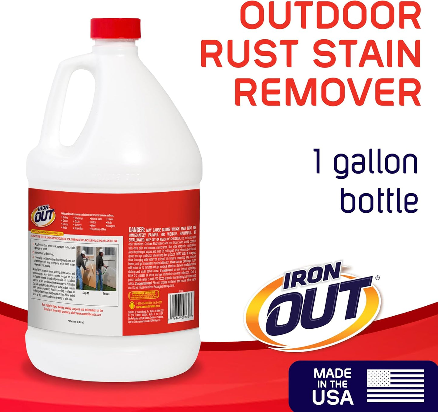 Iron OUT Liquid Rust Stain Remover, Pre-mixed, Quickly Removes Rust Stains from Concrete, Vinyl and