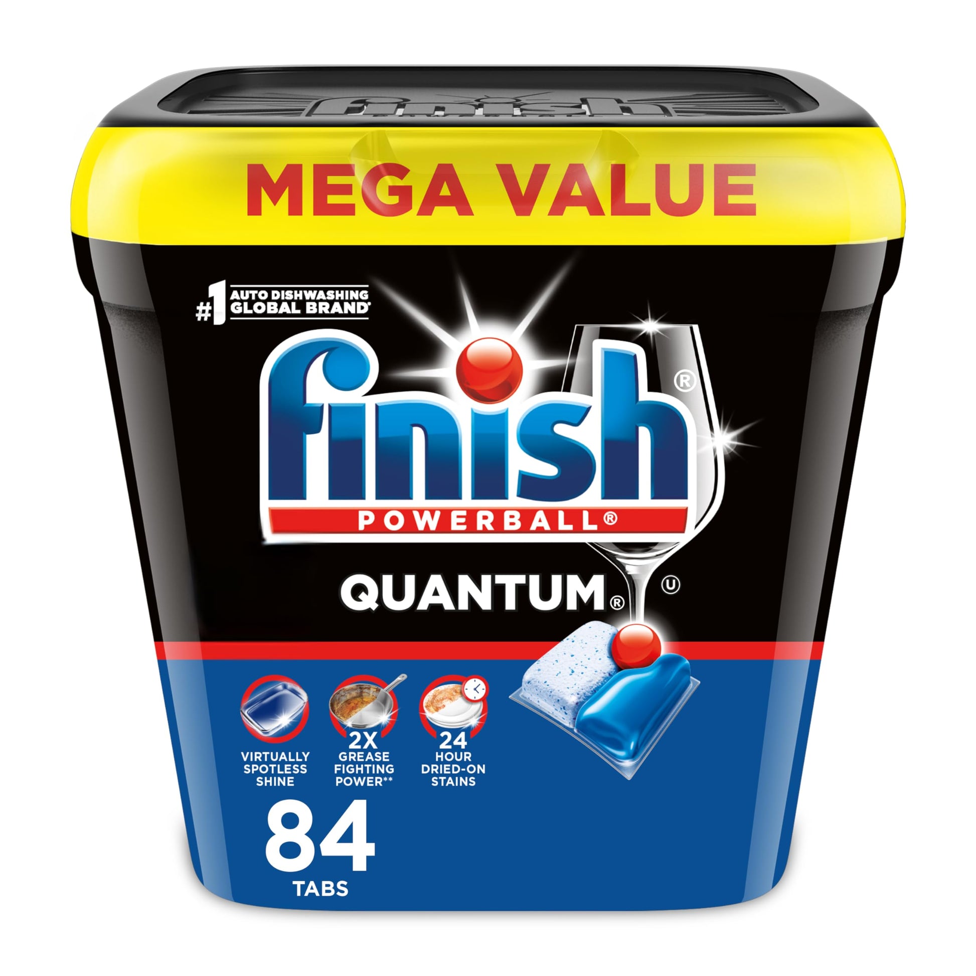 Finish Quantum Dishwasher Pods, No Pre-Rinse Dishwasher Detergent Soap Removes 24HR Dried-On Stain