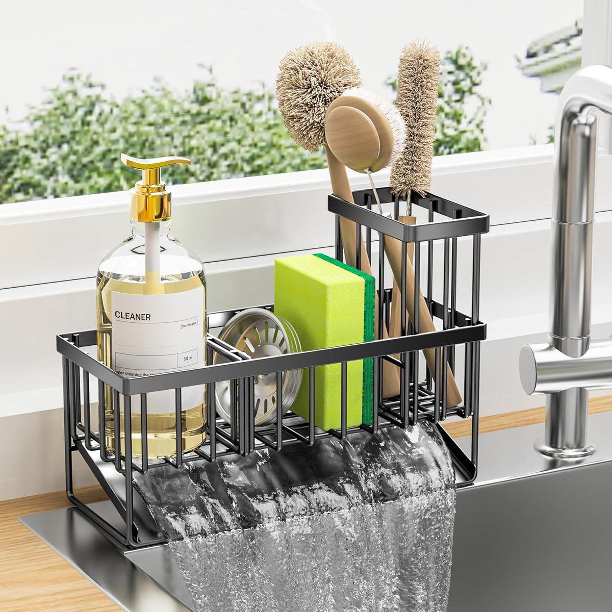 Cisily Kitchen Sink Caddy Organzier with High Brush Holder, Sponge Holder for Sink, 304 Rustproof