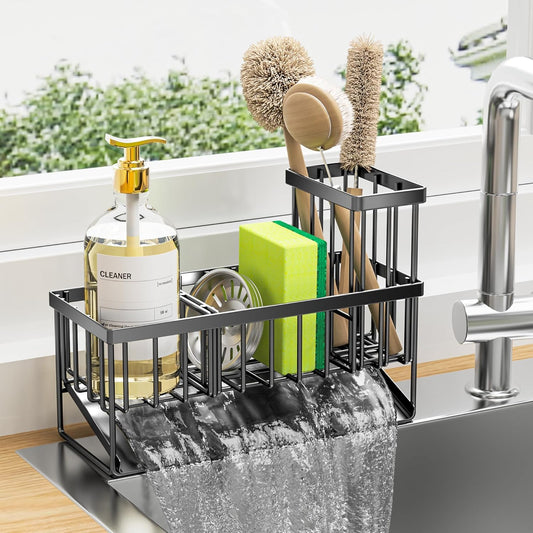 Cisily Kitchen Sink Caddy Organzier with High Brush Holder, Sponge Holder for Sink, 304 Rustproof