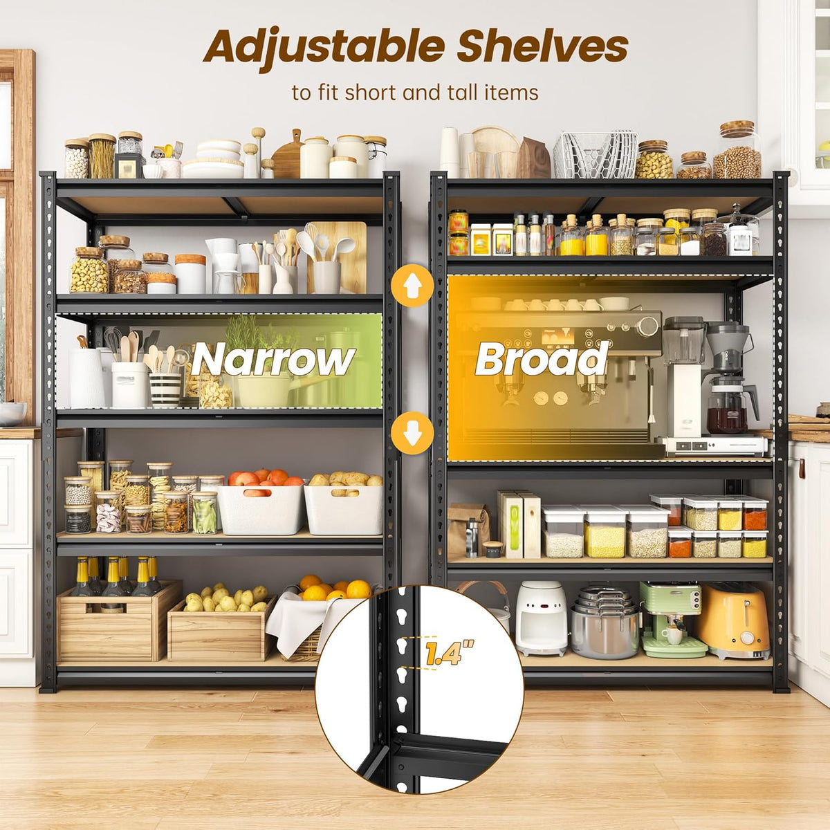 1980LBS Storage Shelves, 5-Tier Adjustable Pantry Shelves, Metal Shelving Unit for Kitchen, Pantry