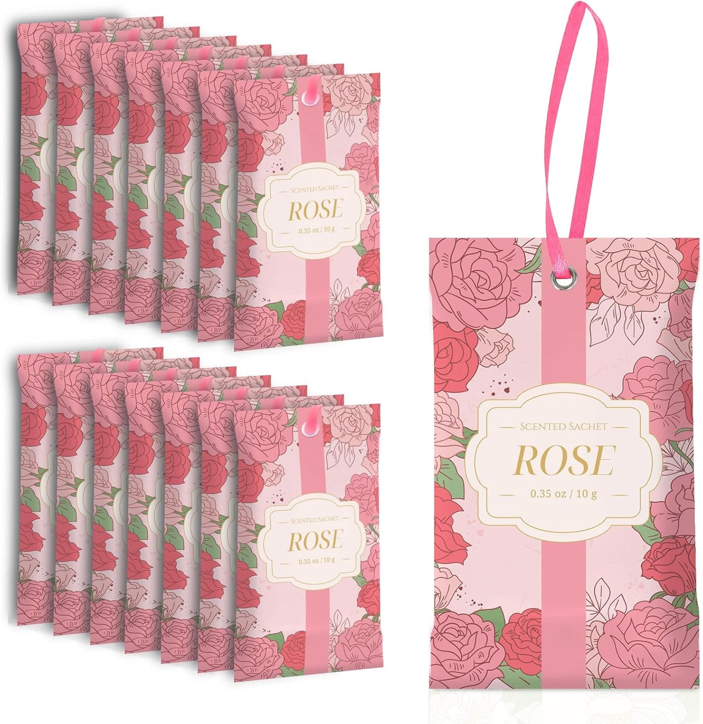 SCENTORINI Scented Sachets for Drawers and Closets, Rose Scent 14 Pack, Long-Lasting Sachets Bags