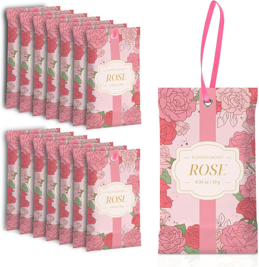 SCENTORINI Scented Sachets for Drawers and Closets, Rose Scent 14 Pack, Long-Lasting Sachets Bags