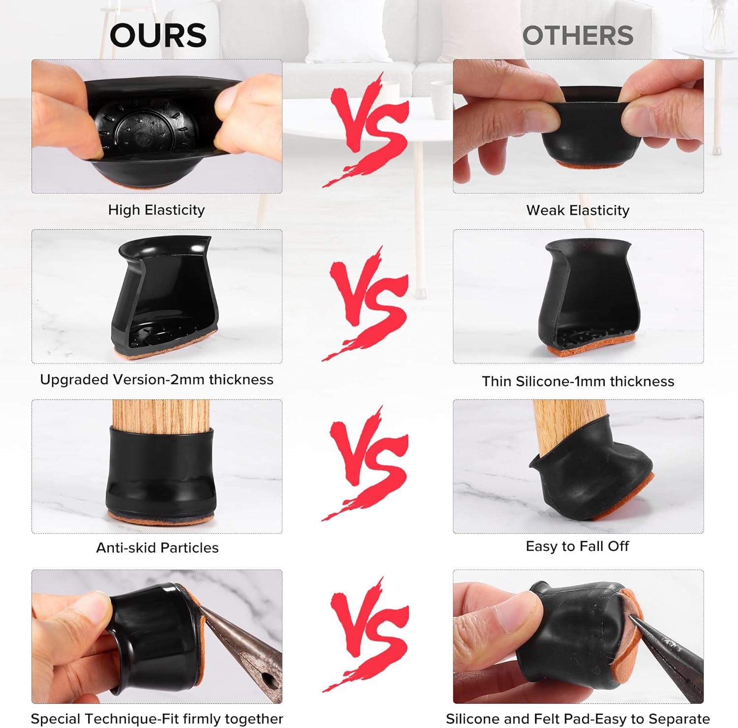 24PCS Upgraded Silicone Chair Leg Floor Protectors for Hardwood Floors, Furniture Sliders for Chair