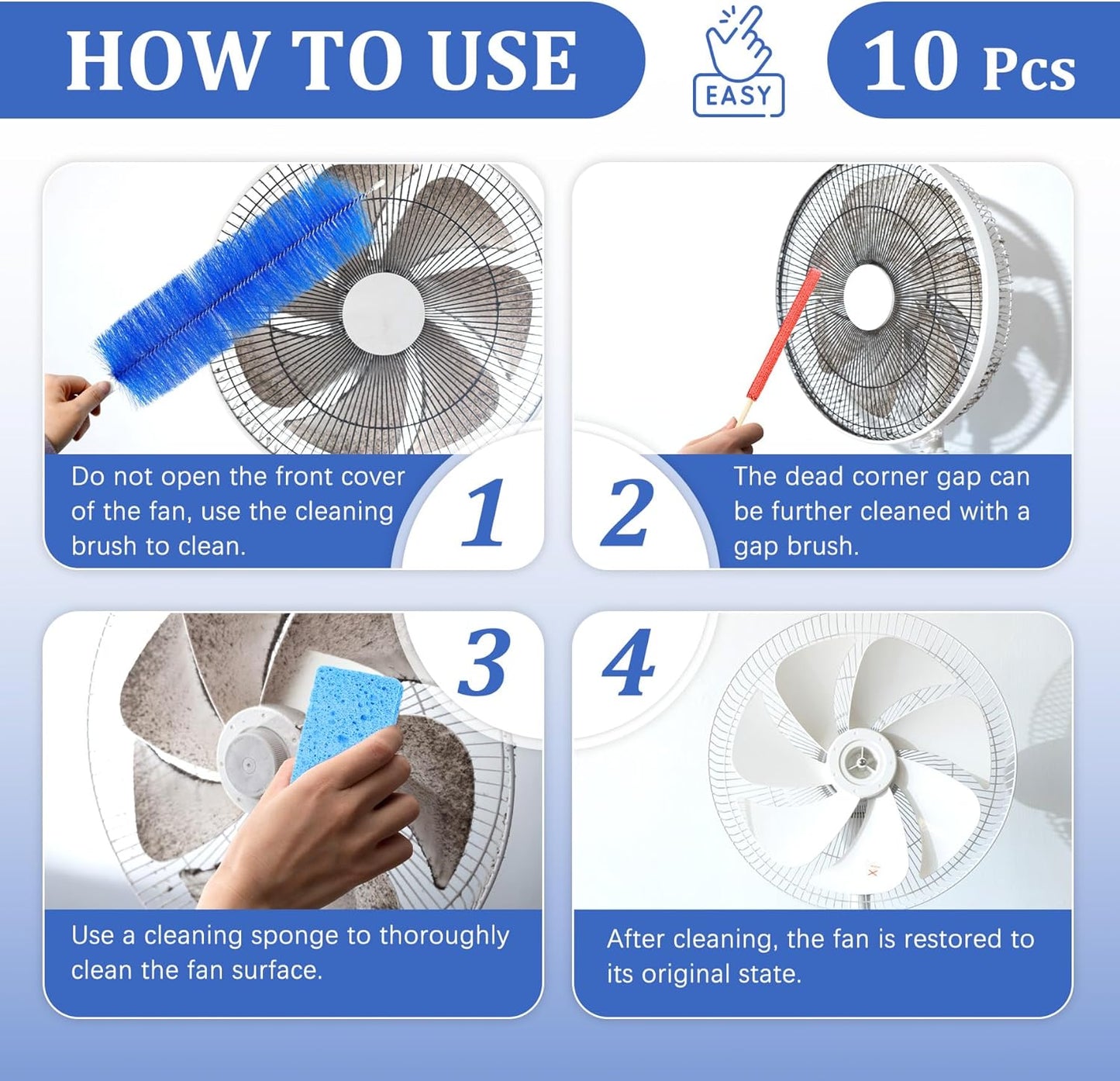 10Pcs Floor Fan Cleaning Brush Set, Bendable Fan Duster, Microfiber Detail Duster Sticks, Cleaning