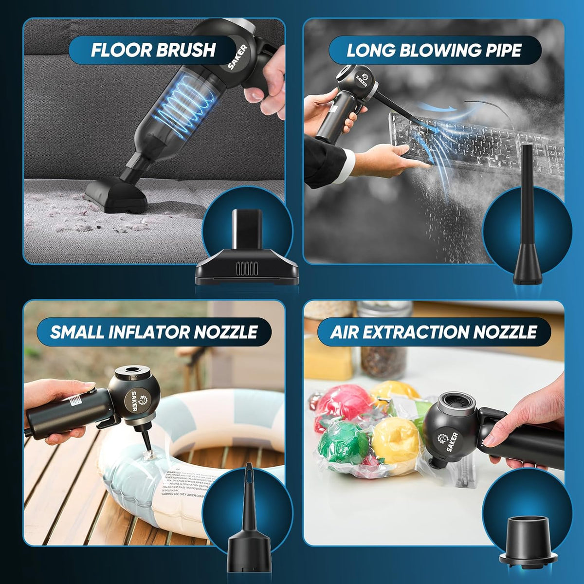 Saker Portable Car Vacuum Cordless 20000Pa 6 in 1 Multifunctional Adjustable Small Handheld Vacuum