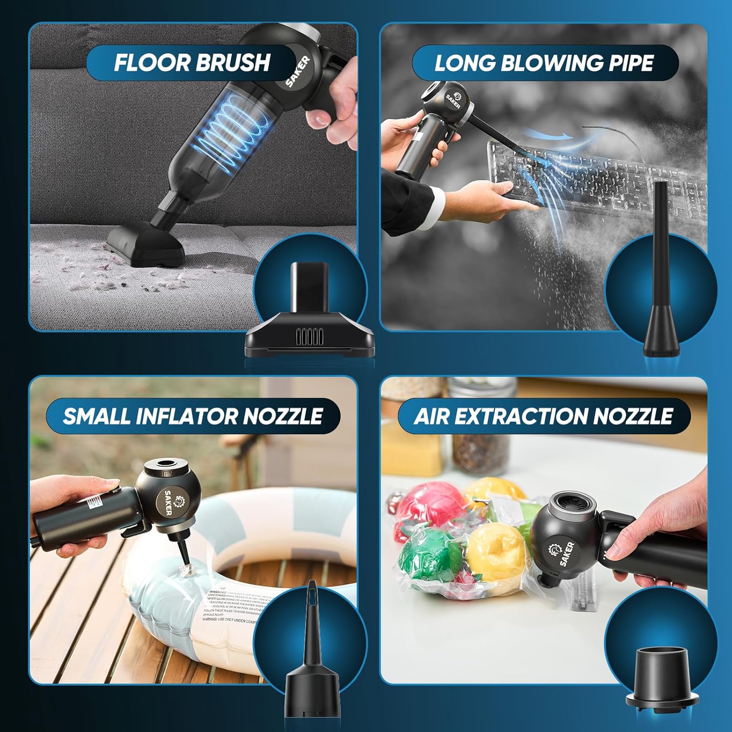 Saker Portable Car Vacuum Cordless 20000Pa 6 in 1 Multifunctional Adjustable Small Handheld Vacuum