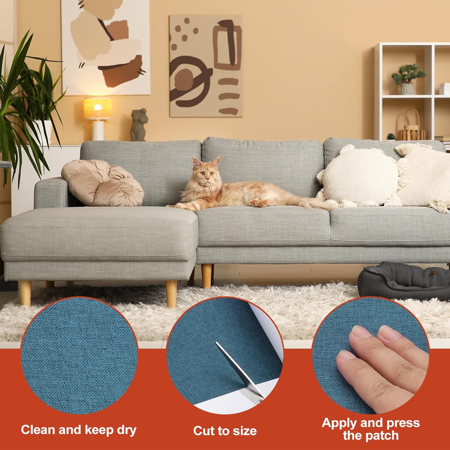 PATIKIL 70x6.2 Inch Linen Repair Tape, Repair Fabric Patch Self Adhesive Couch Patch Line Repair