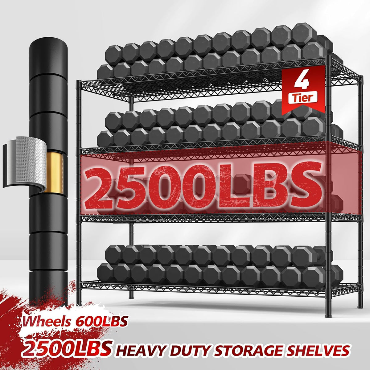 REIBII 75.6" H Storage Shelves 2500LBS Wire Shelving Unit with Wheels Garage Shelving Heavy Duty
