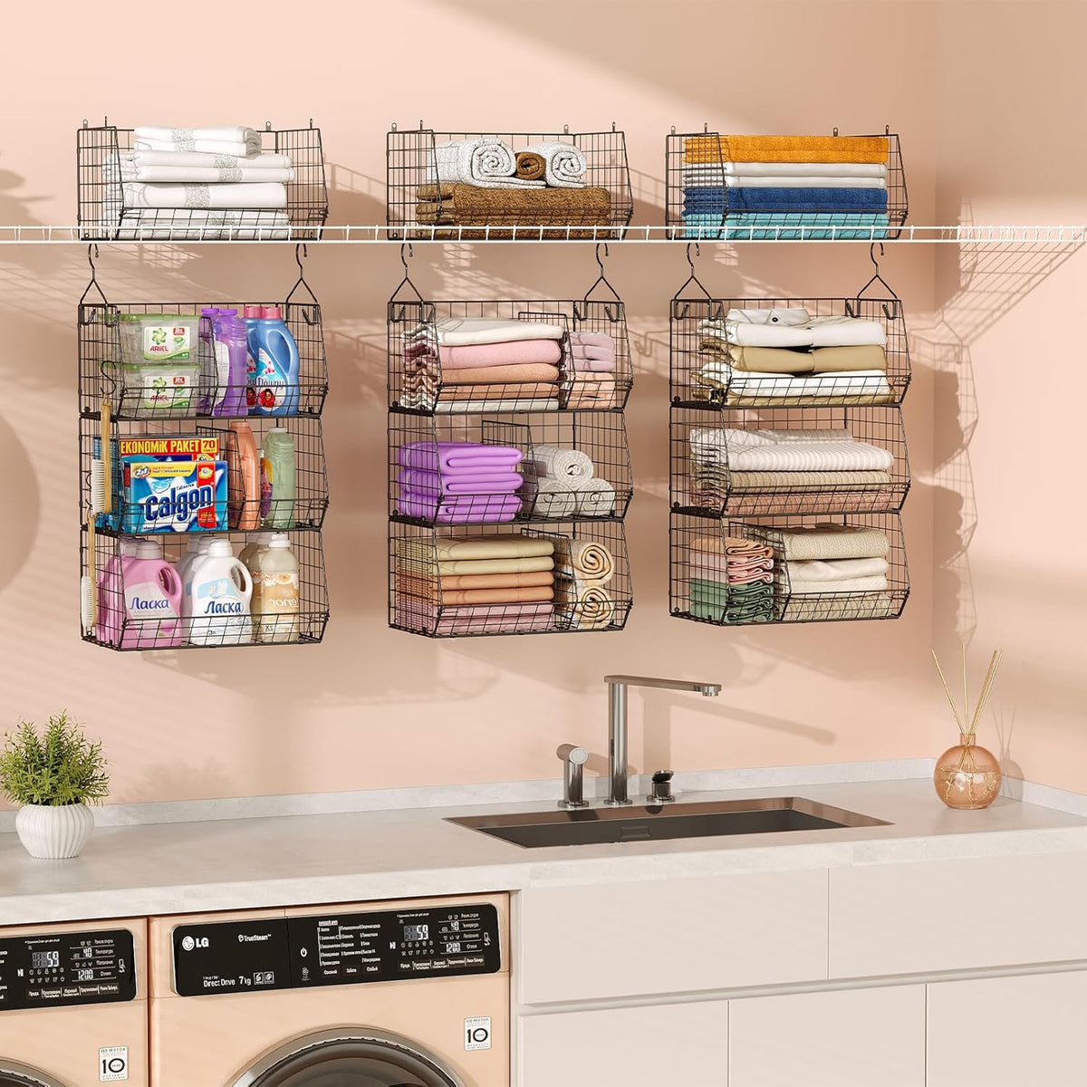 3 Tier Closet Hanging Shelves with Divider, Extra Large Closet Organizers and Storage, Clothes
