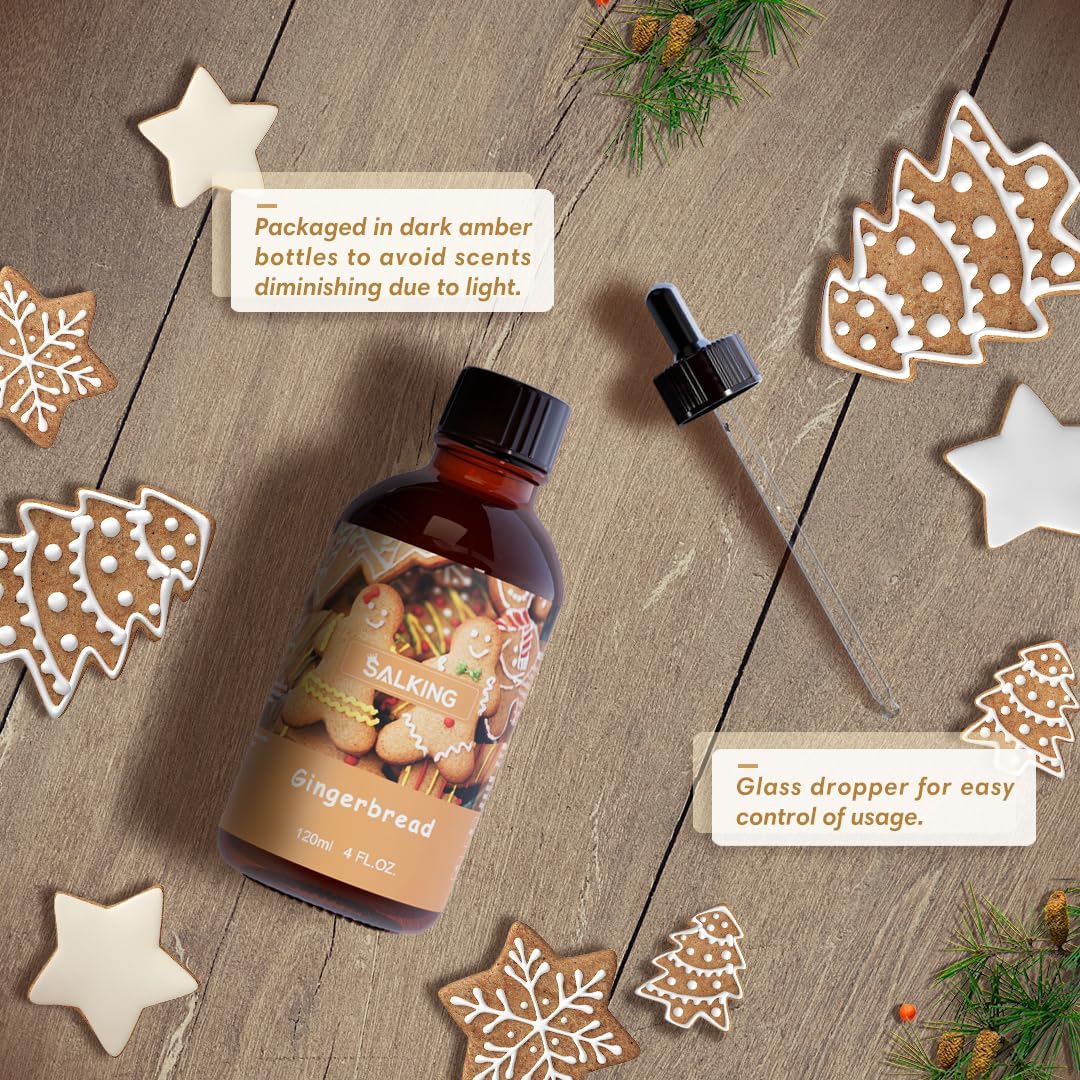 SALKING Gingerbread Fragrance Oil, 120ml (4 Fl Oz) Premium Essential Oils for Diffuser, Candle