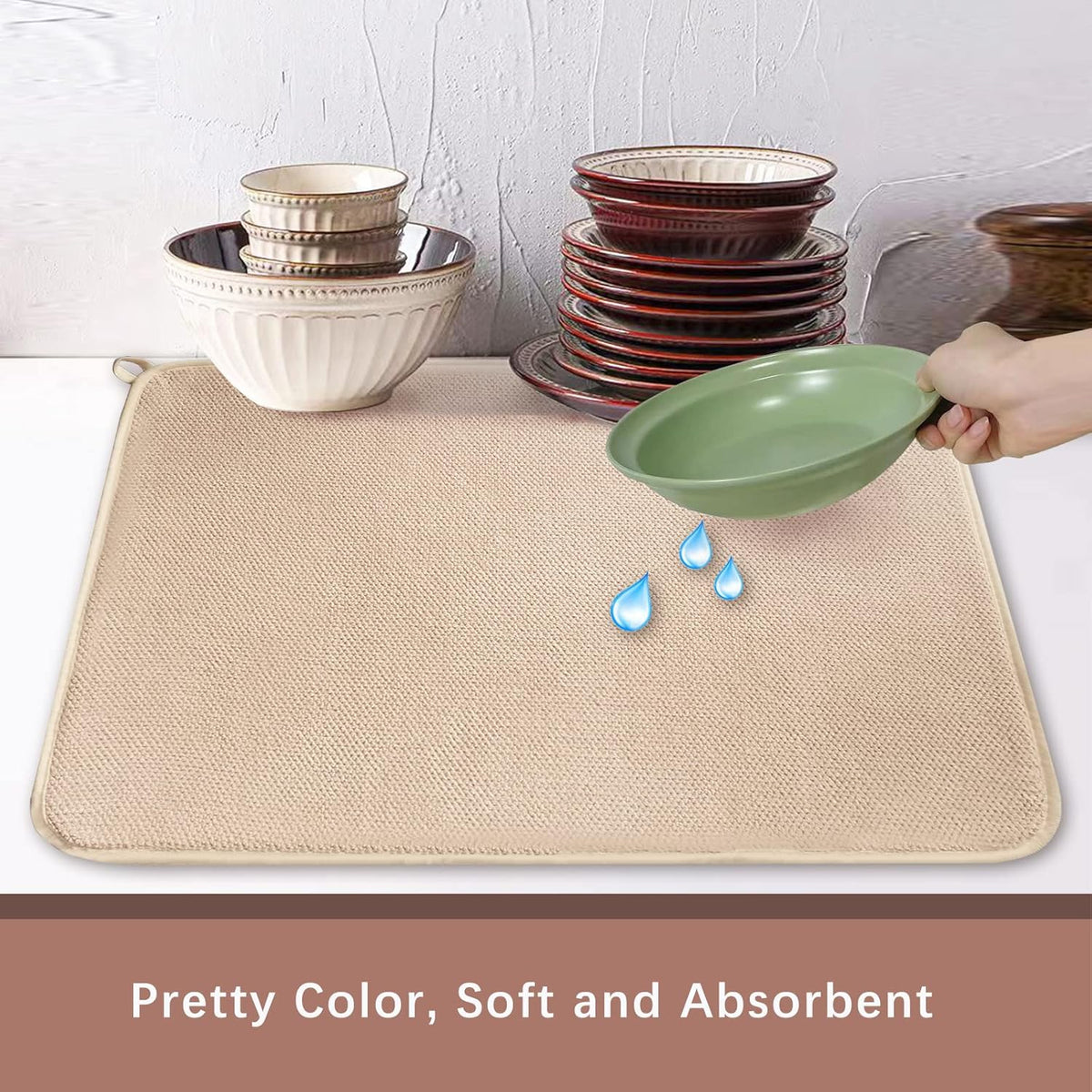 Dish Drying Mats for Kitchen Counter, 2 Pack Dish Drying Pads Dish Rack Mat Drying Pink Kitchen Mat